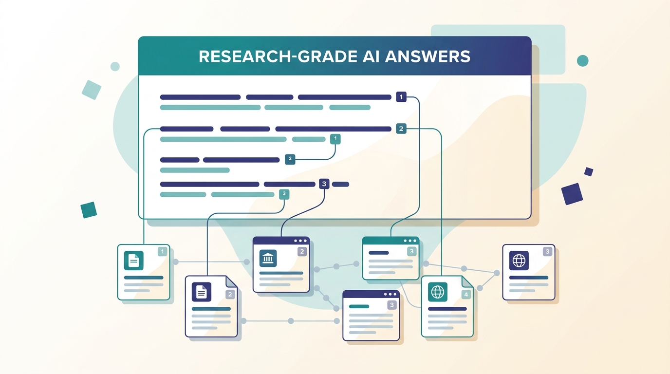 Conceptual illustration of cited research answers from an AI powered productivity tool