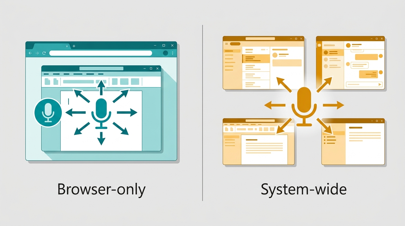 Comparison of browser-only versus system-wide speech to text recognition software for Windows