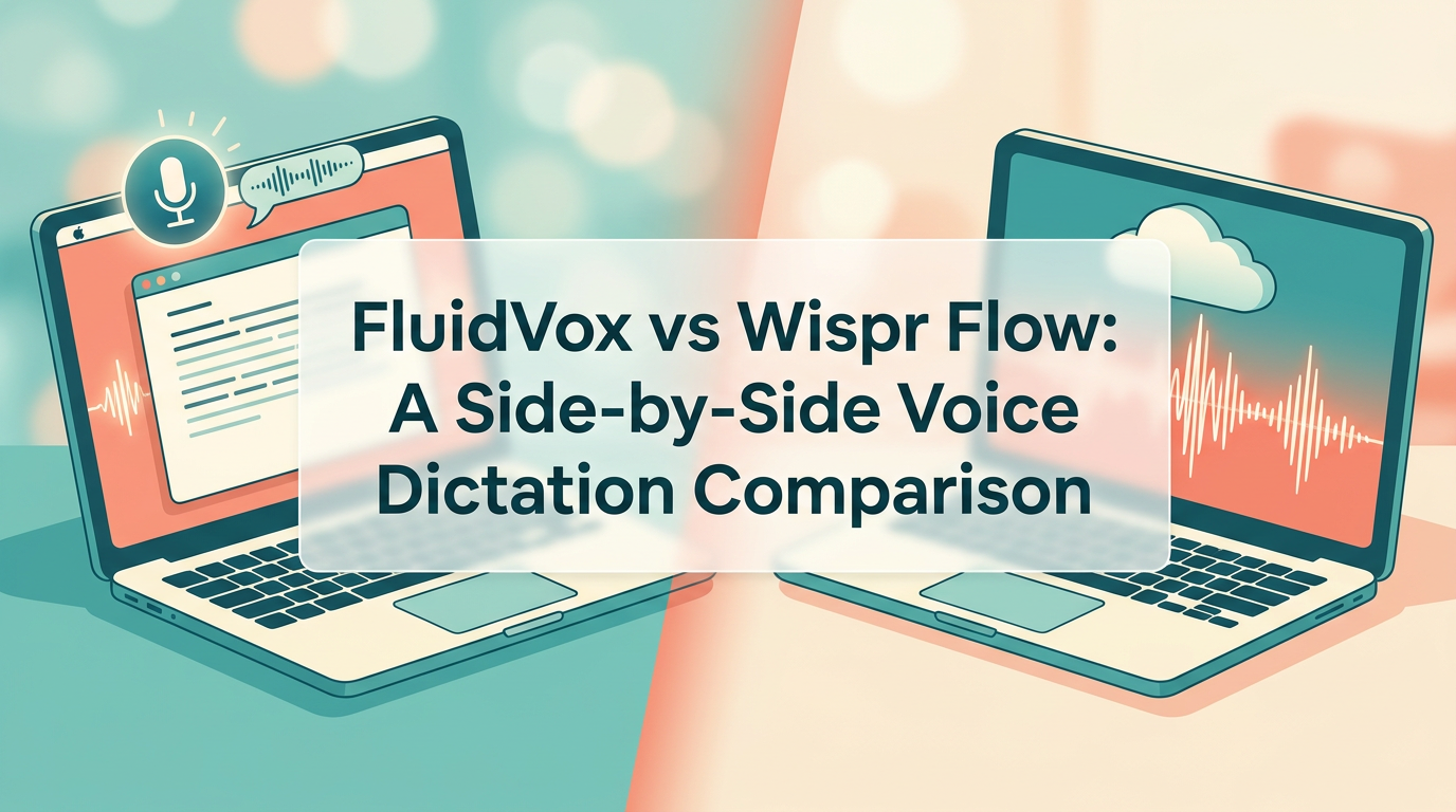 Hero image for wispr flow alternative comparison showing FluidVox vs Wispr Flow voice dictation