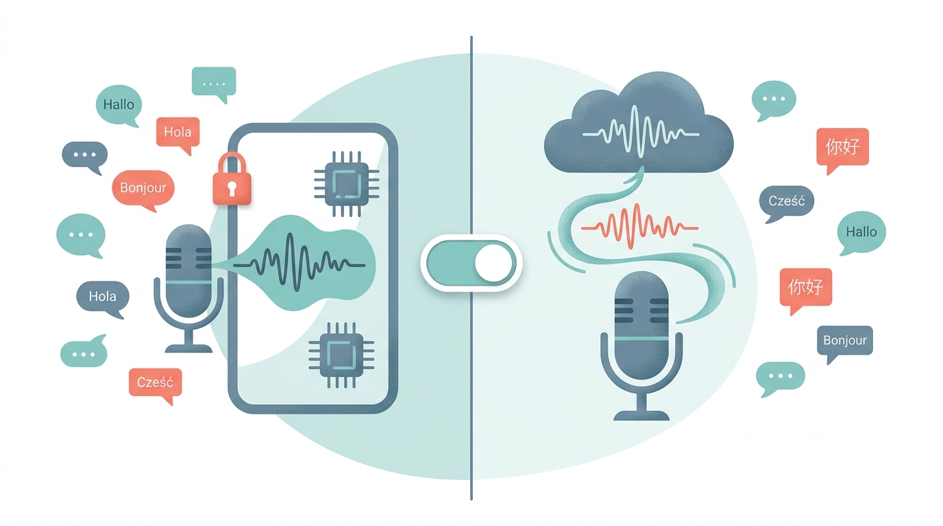 Conceptual image of local versus cloud dictation, a key wispr flow alternative privacy advantage