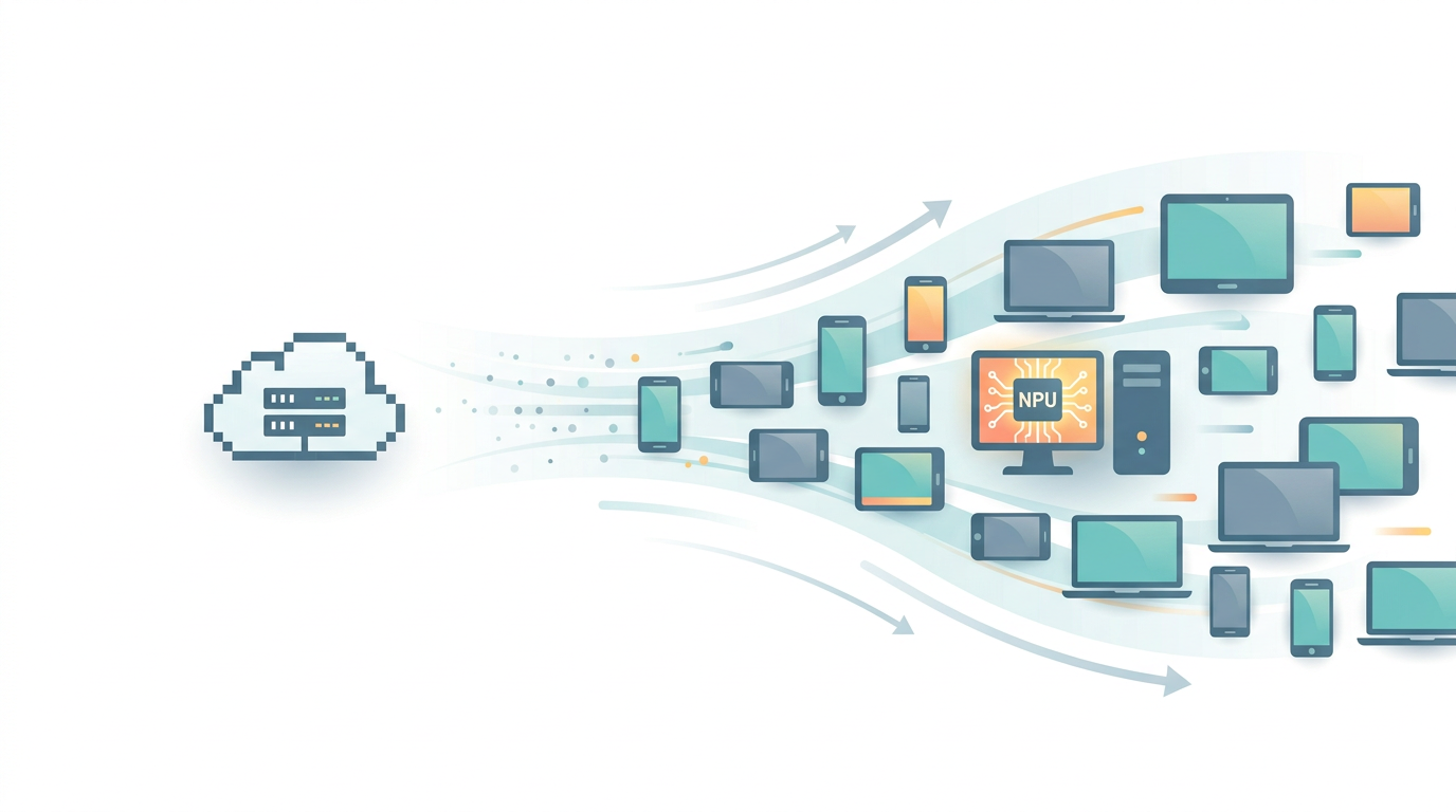 Conceptual illustration of the industry shifting to on-device local voice transcription over cloud