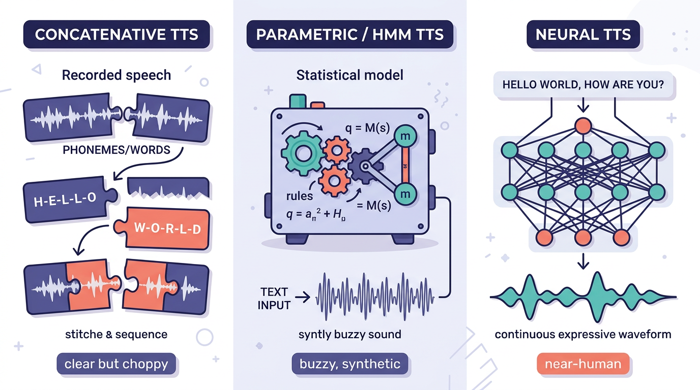 Comparison of neural TTS versus concatenative and parametric TTS methods for naturalness and flexibility